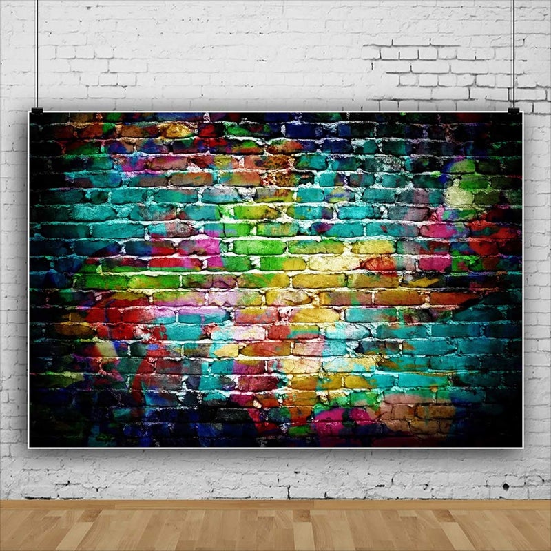Renaiss 7x5ft Colorful Graffiti Brick Wall Backdrop Vintage 80's 90's Hip Hop Discos Street Art Brick Wall Photography Background for Wedding Baby Shower Birthday Themed Party Decor Photo Props - Image 3